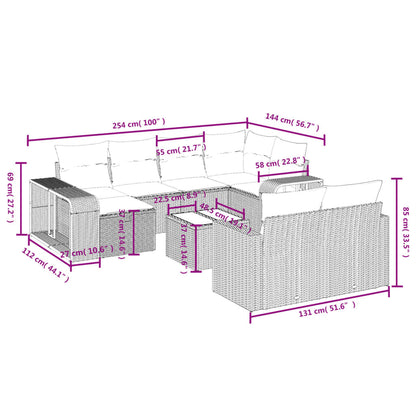 11-delige Loungeset met kussens poly rattan zwart