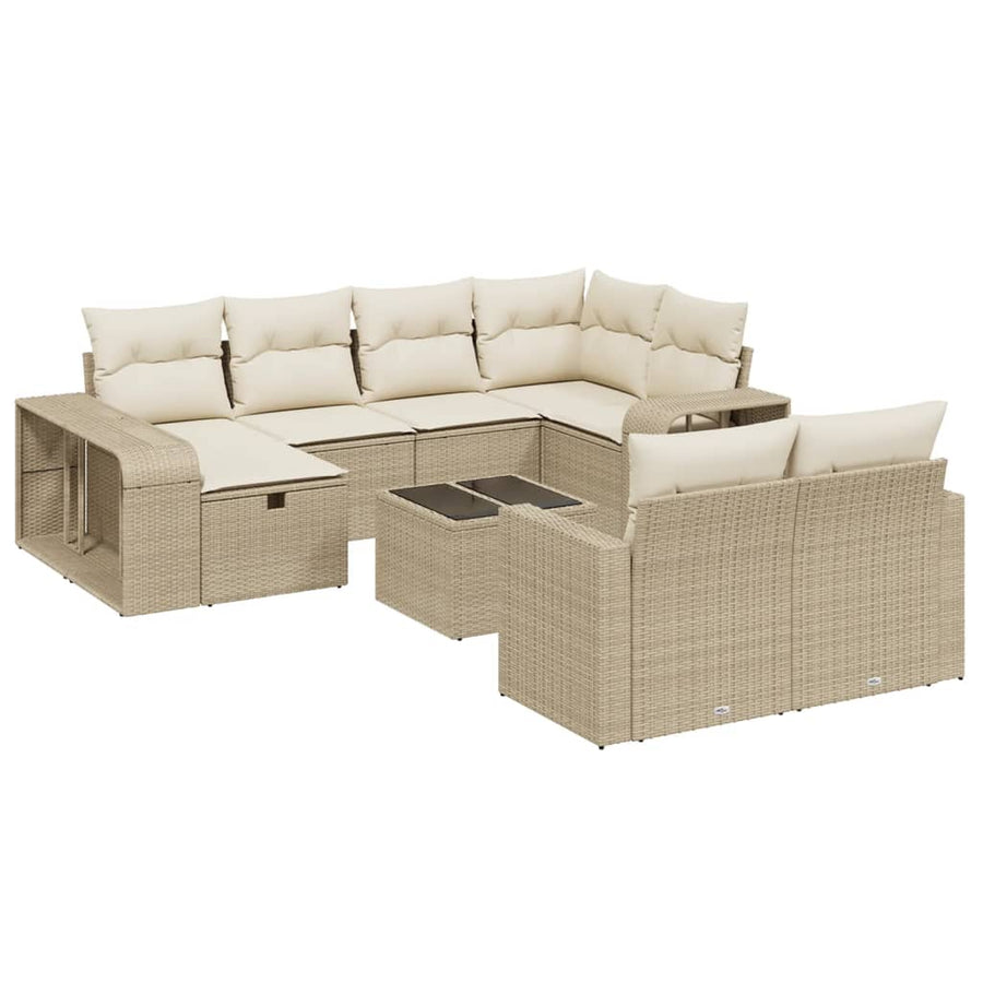11-Delige Tuinset Met Kussens Poly Rattan Beige