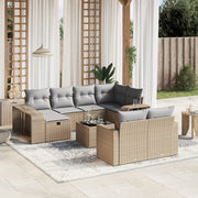 Loungeset poly rattan 11-delig beige met kussens
