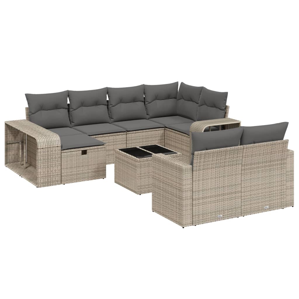 11-Delige Loungeset Met Kussens Poly Rattan Grijs