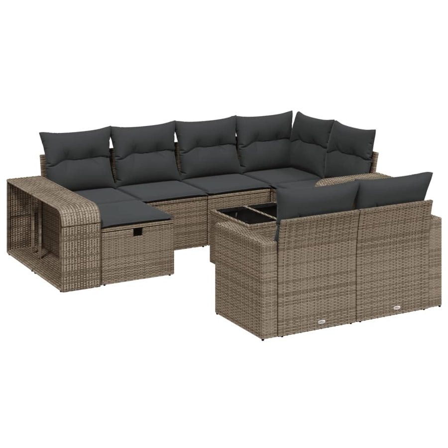 11-delige Loungeset met kussens poly rattan lichtgrijs