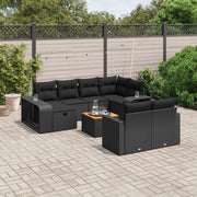 11-piece Loungeset with cushions poly rattan black