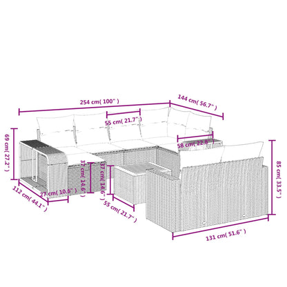 11-delige Loungeset met kussens poly rattan zwart
