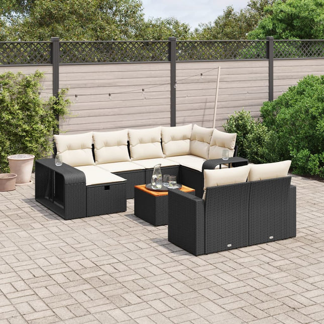 11-Delige Loungeset Met Kussens Poly Rattan Zwart