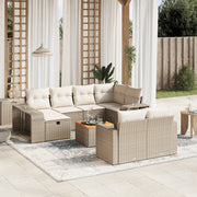 11-piece Garden Furniture Set with Cushions, Poly Rattan, Beige