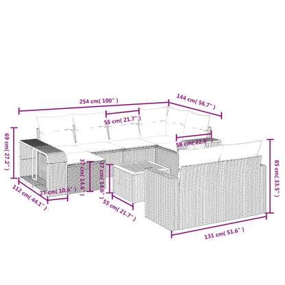 11-Delige Loungeset Met Kussens Poly Rattan Grijs