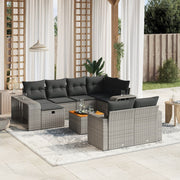 11-piece Lounge Set with cushions poly rattan grey