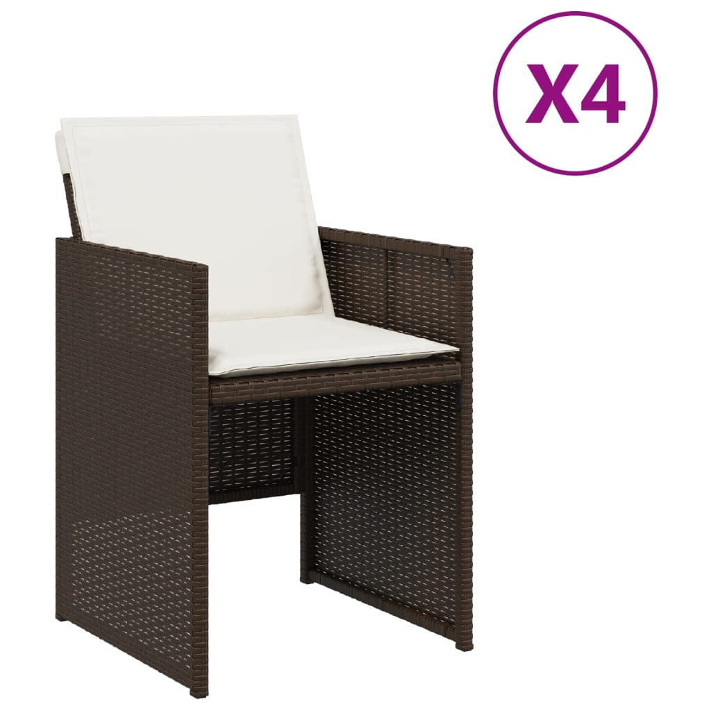 Tuinstoelen 4 st met kussens poly rattan bruin