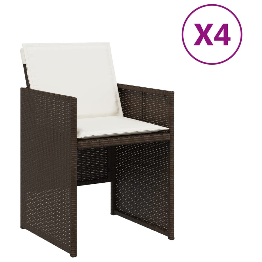 Tuinstoelen 4 st met kussens poly rattan bruin