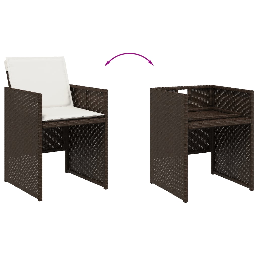Tuinstoelen 4 st met kussens poly rattan bruin