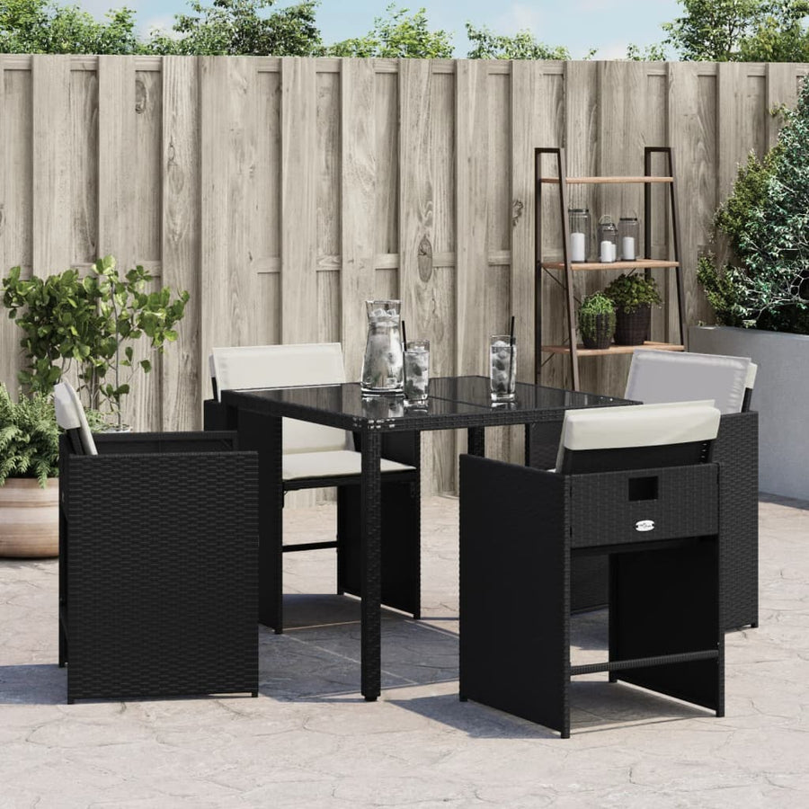 Tuinstoelen 4 st met kussens poly rattan zwart
