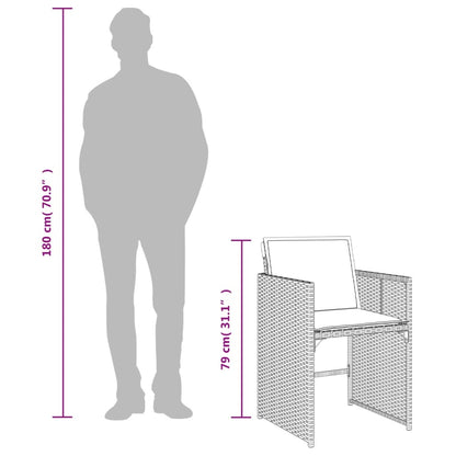 Tuinstoelen 4 st met kussens poly rattan grijs