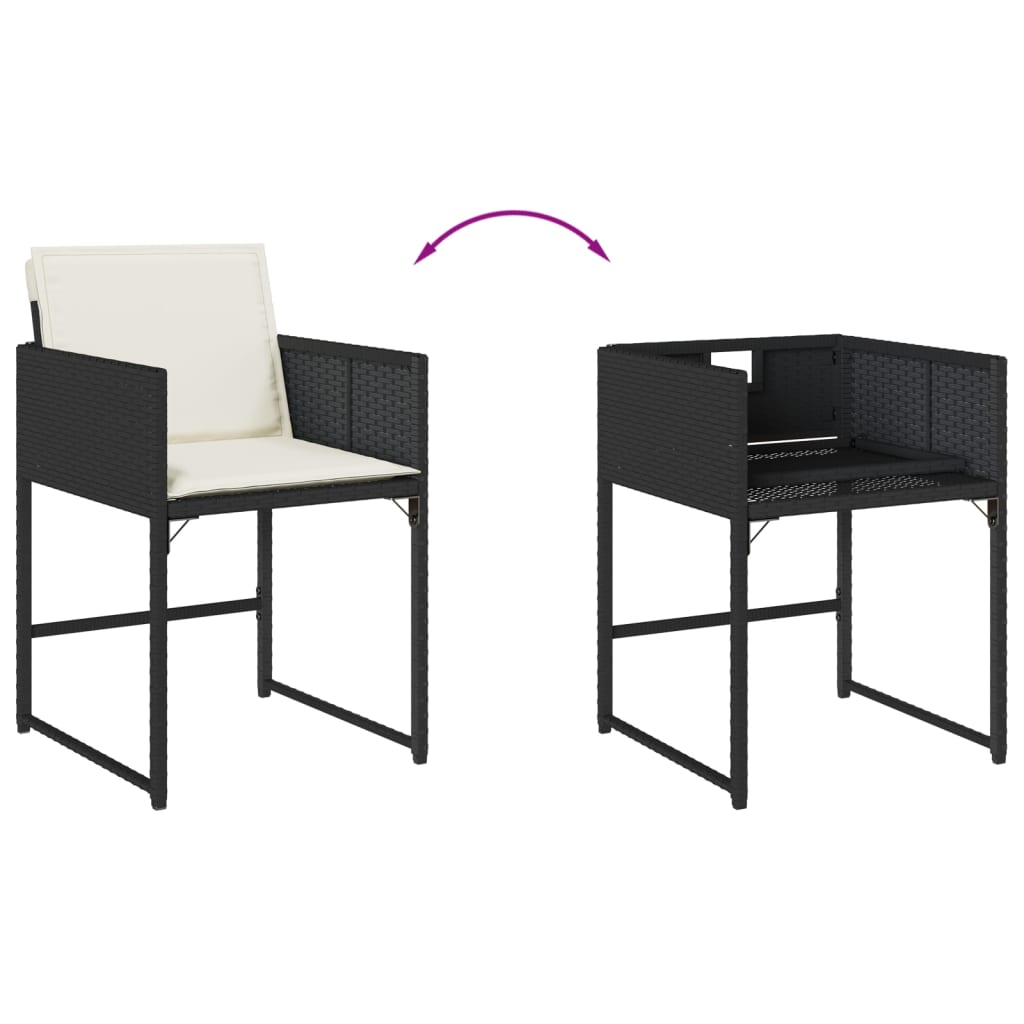 Tuinstoelen 4 st met kussens poly rattan zwart