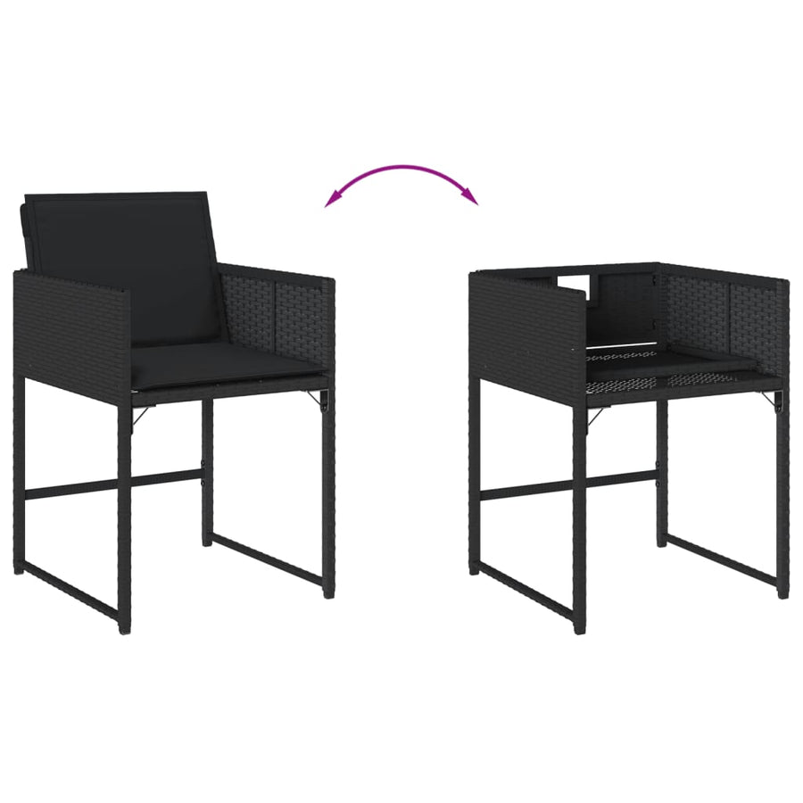 Tuinstoelen 4 st met kussens poly rattan zwart