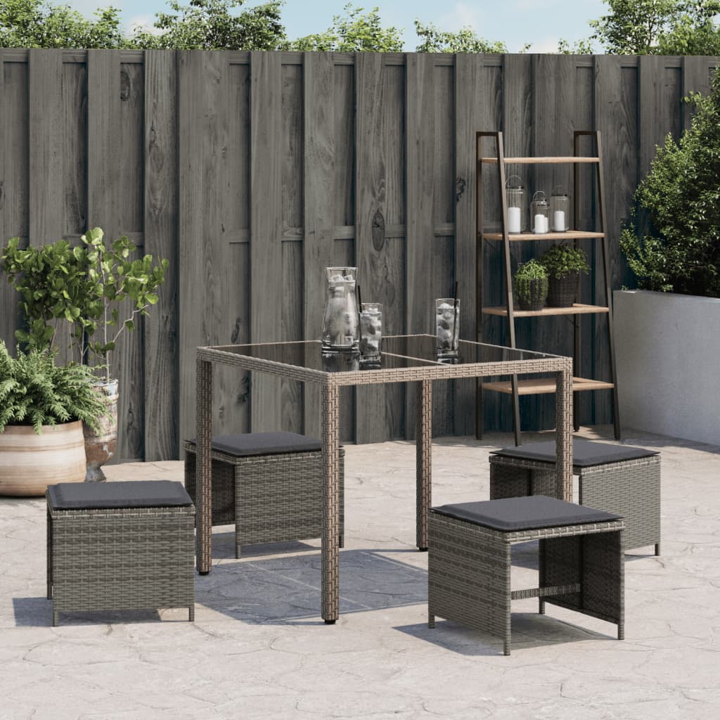Tuinkrukken 4 st met kussens 40x40x35 cm poly rattan grijs