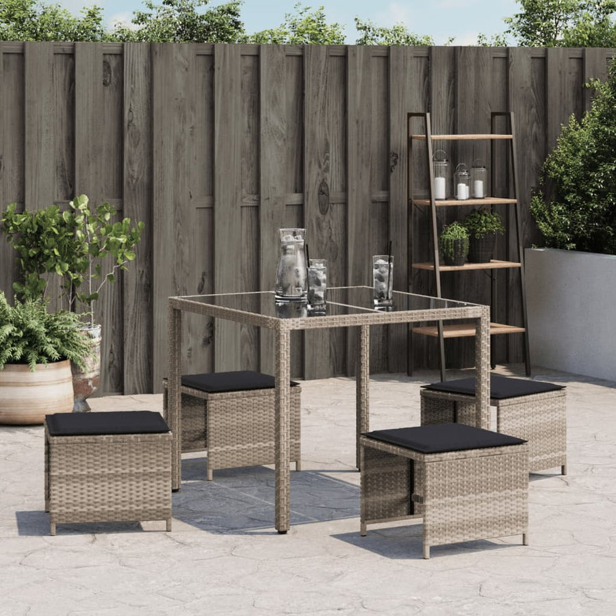 Tuinkrukken 4 st met kussens 40x40x35 cm poly rattan lichtgrijs