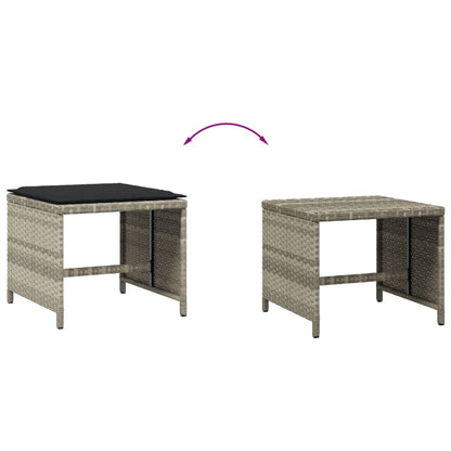 Tuinkrukken 4 st met kussens 40x40x35 cm poly rattan lichtgrijs