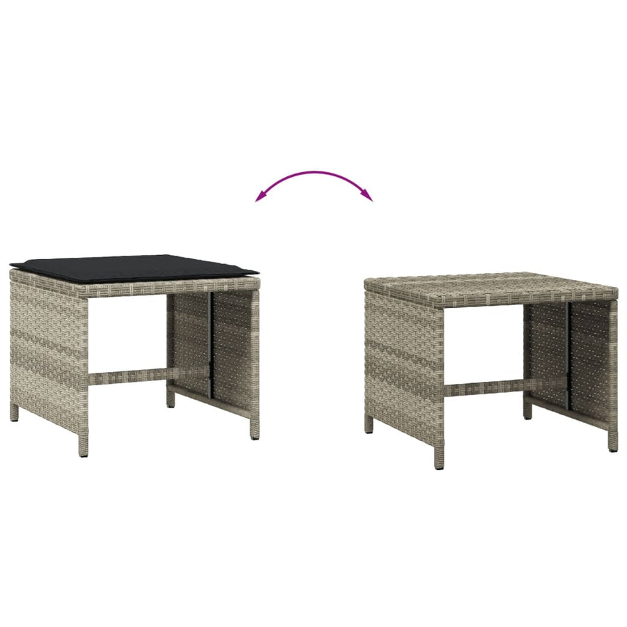 Tuinkrukken 4 st met kussens 40x40x35 cm poly rattan lichtgrijs