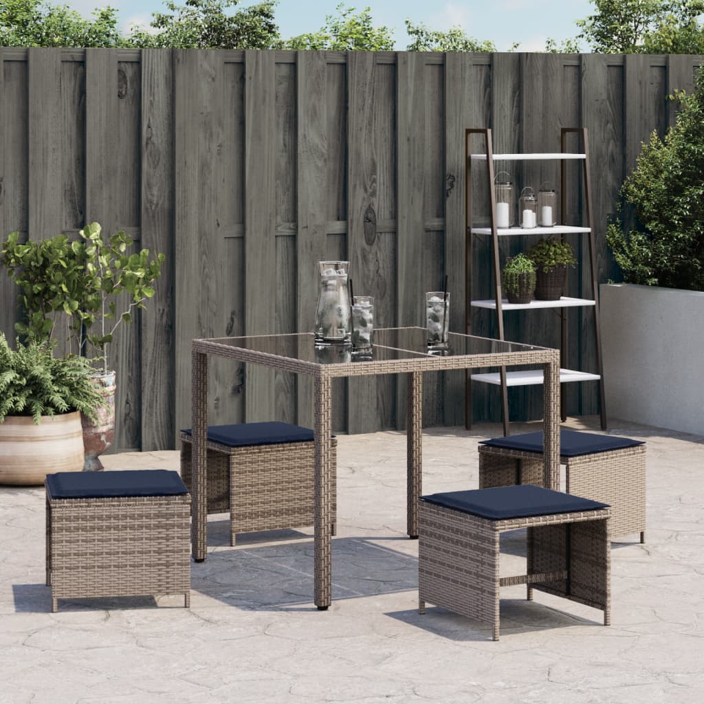 Tuinkrukken 4 st met kussens 40x40x35 cm poly rattan grijs