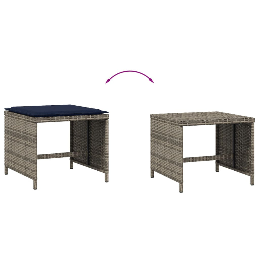 Tuinkrukken 4 st met kussens 40x40x35 cm poly rattan grijs