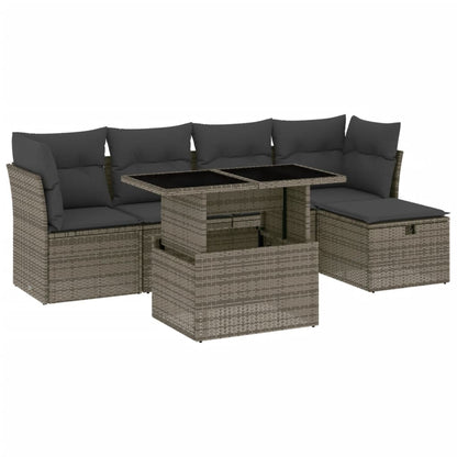 6-delige Loungeset met kussens poly rattan grijs