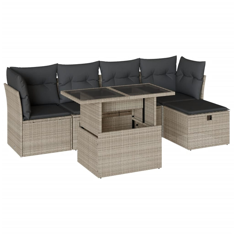 6-delige Loungeset met kussens poly rattan lichtgrijs