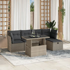 6-piece Lounge Set with cushions poly rattan light grey
