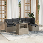 Loungeset 6-delig poly rattan lichtgrijs