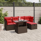 6-piece garden sofa set with cushions, brown poly rattan
