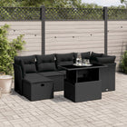 7-delige Loungeset met kussens poly rattan zwart