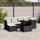 7-delige Loungeset met kussens poly rattan zwart