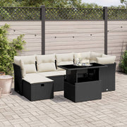 7-piece lounge set with cushions poly rattan black