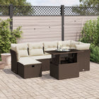 7-delige Loungeset met kussens poly rattan bruin