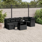 8-delige Loungeset met kussens poly rattan zwart