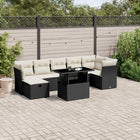 8-delige Loungeset met kussens poly rattan zwart