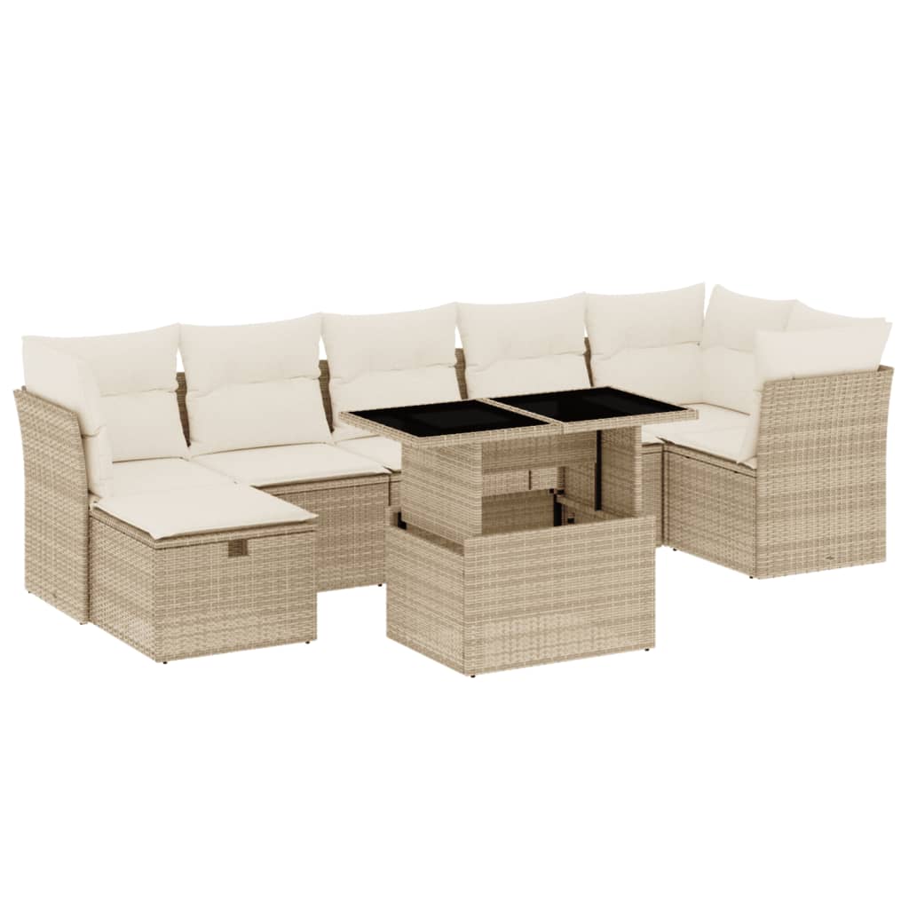 8-delige Loungeset met kussens poly rattan beige