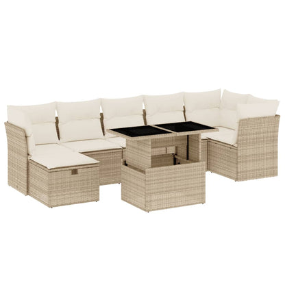 8-delige Loungeset met kussens poly rattan beige