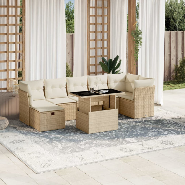 8-delige Loungeset met kussens poly rattan beige