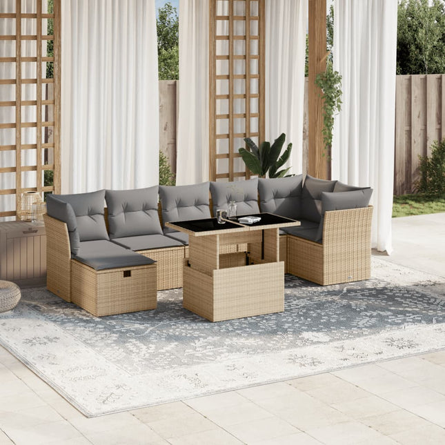 8-delige Loungeset met kussens poly rattan beige