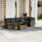 8-delige Loungeset met kussens poly rattan grijs