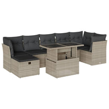8-delige Loungeset met kussens poly rattan lichtgrijs