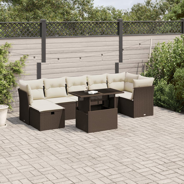 8-delige Loungeset met kussens poly rattan bruin