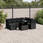 8-delige Loungeset met kussens poly rattan zwart