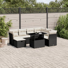 8-delige Loungeset met kussens poly rattan zwart