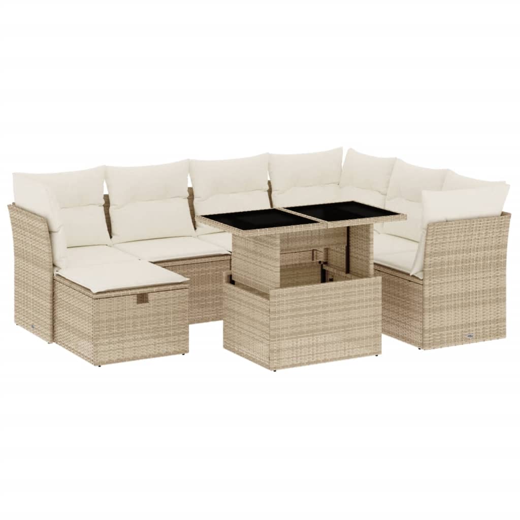 8-delige Loungeset met kussens poly rattan beige