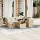 8-delige Loungeset met kussens poly rattan beige