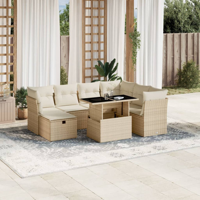 8-delige Loungeset met kussens poly rattan beige