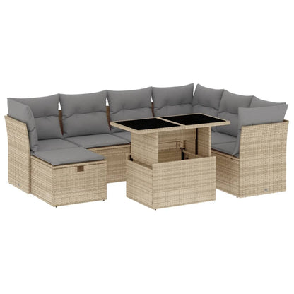 8-delige Loungeset met kussens poly rattan beige