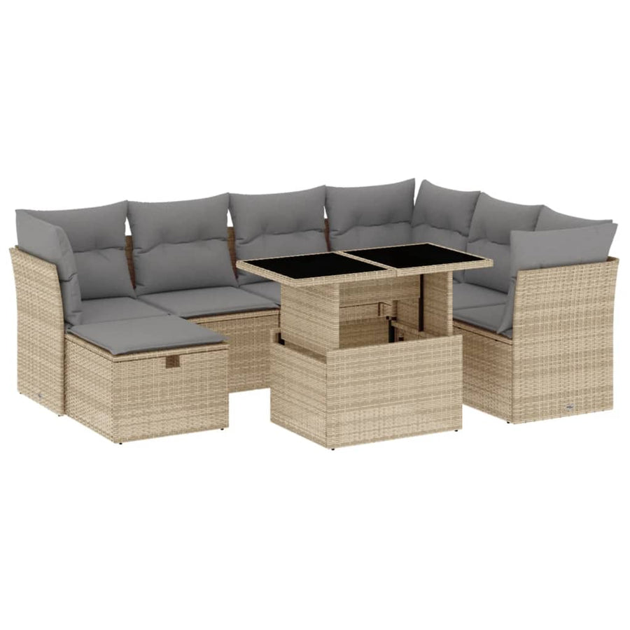 8-delige Loungeset met kussens poly rattan beige