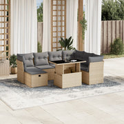 8-piece Lounge Set with Cushions Poly Rattan Beige